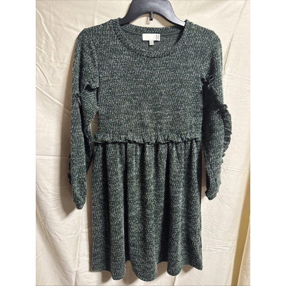 RO & DE- Green Sweater Ruffled Dress W/Long Ruffled Sleeves Women's Size XSP-